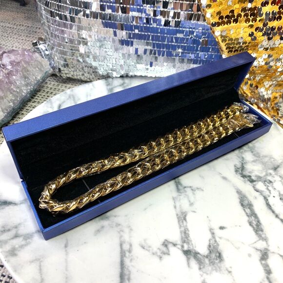 18K Gold Plated Cuban Link Chain 18in Long Strong Heavy Boxed Men Women Jewelry - Picture 2 of 9